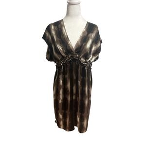 MSSP Medium 100% Silk Y2K babydoll dress black‎ brown 90's party vneck